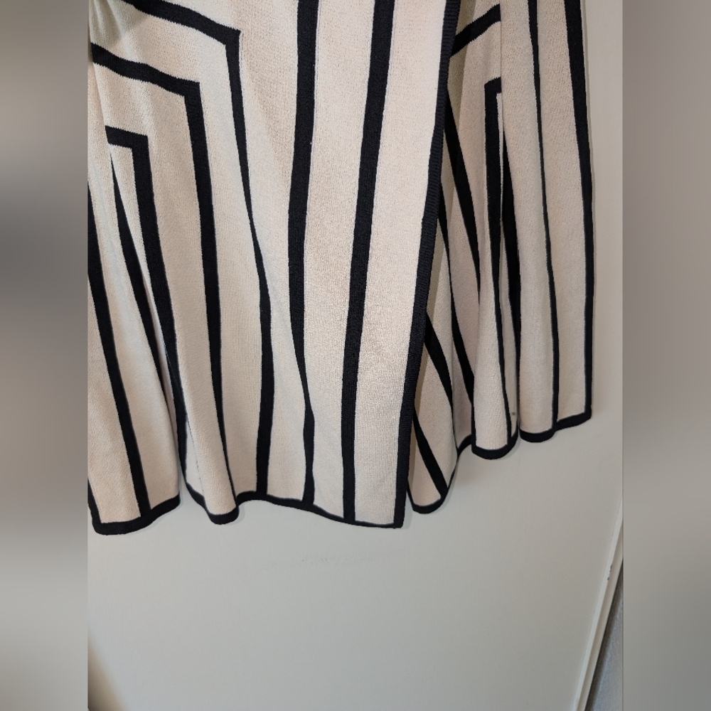 St. John Womens Petite Black White Striped Open Cardigan Wool Blend Classic - Picture 2 of 8